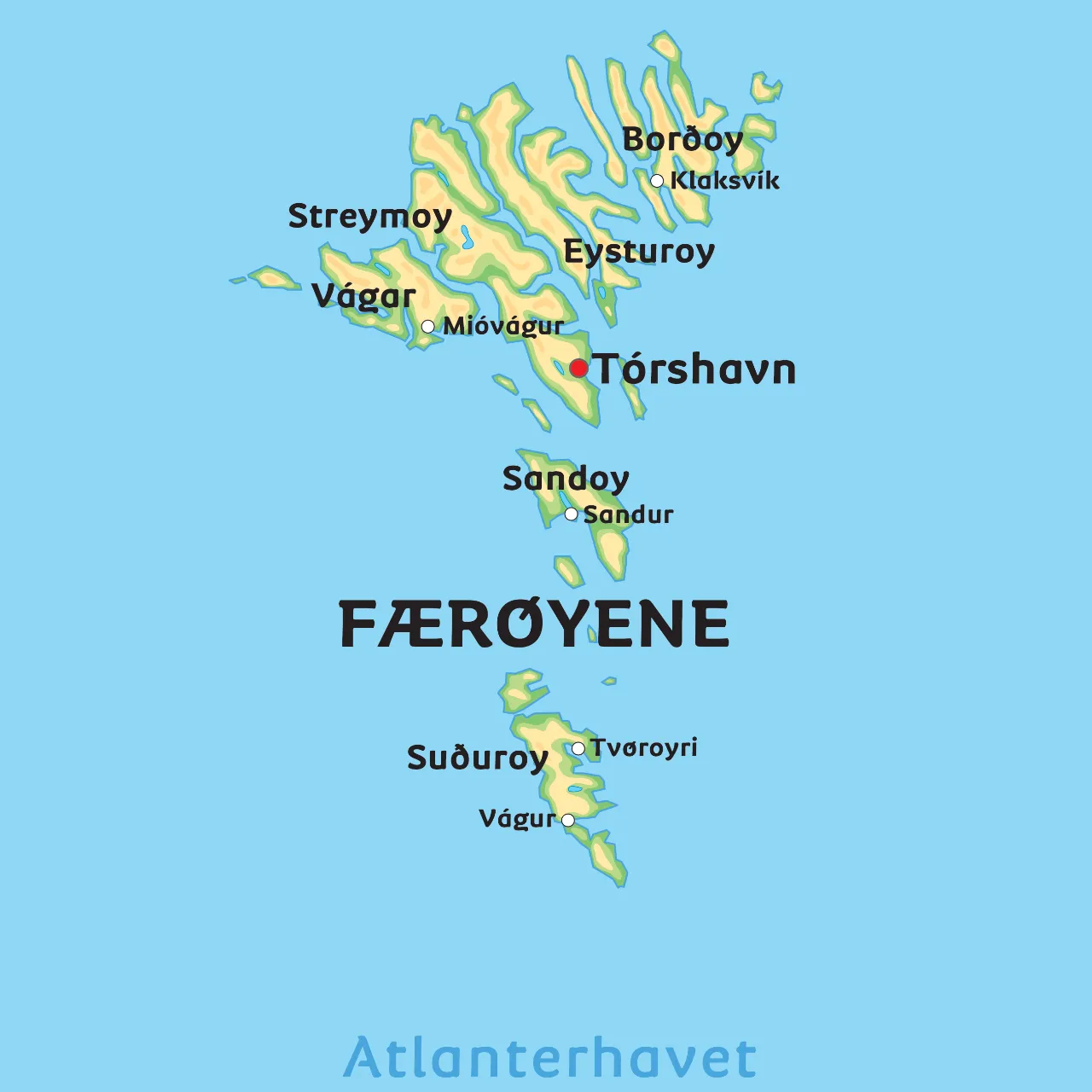Kart over Færøyene – Her ser du et kart over Færøyene