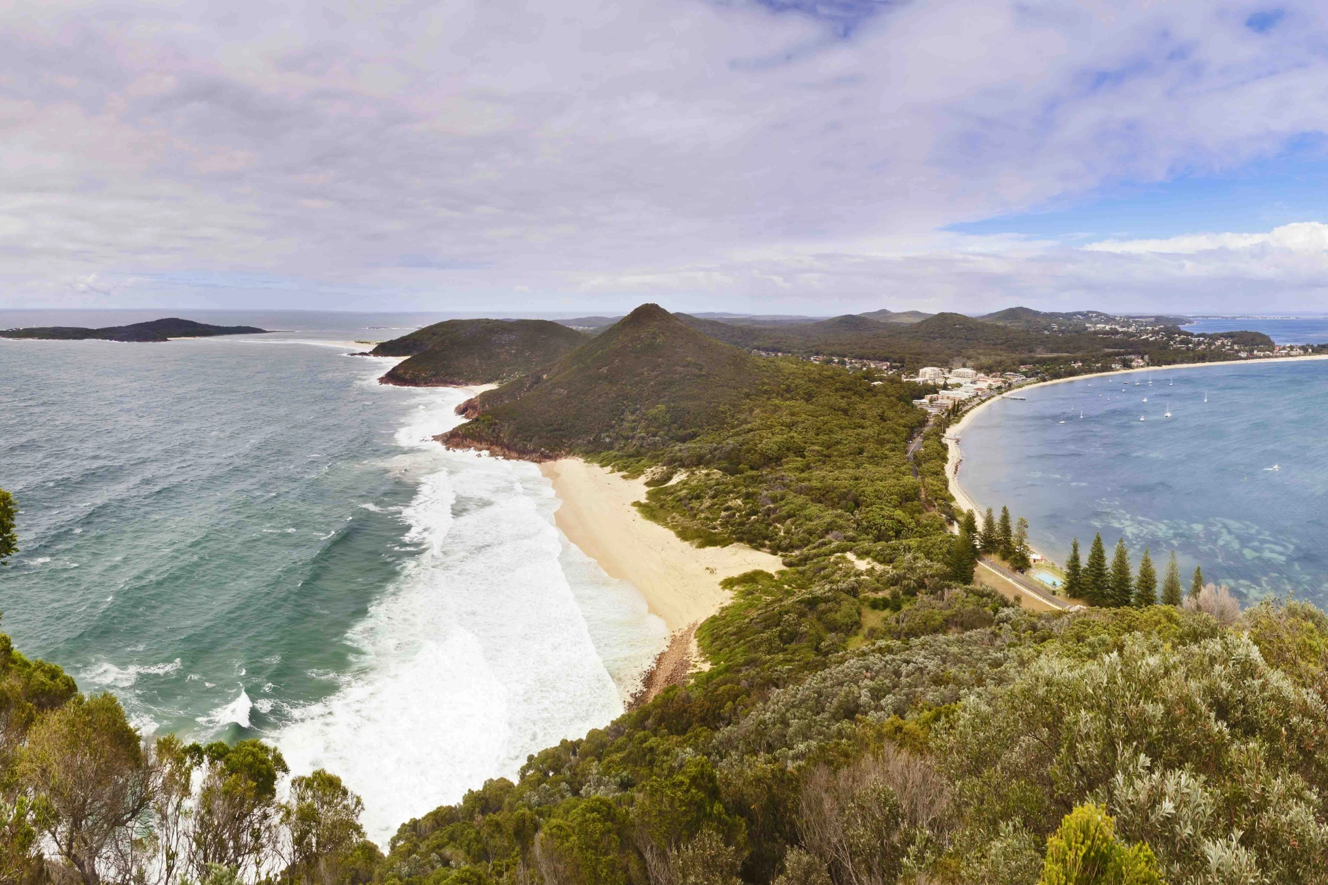 Panoramautsikt over Port Stephens i New South Wales