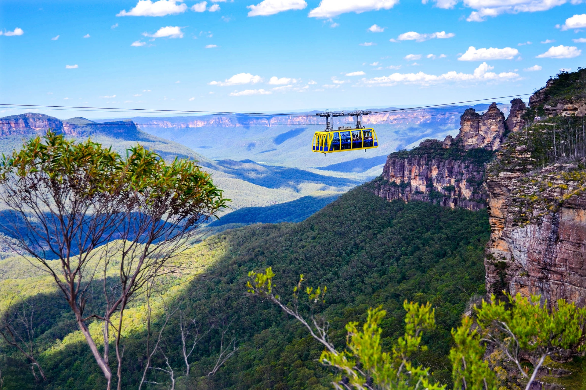 Scenic Skyway taubane med utsikt over Kaloomba Falls og Jamison Valley