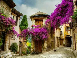 Provence – middelalderlandsby med bougainvillea
