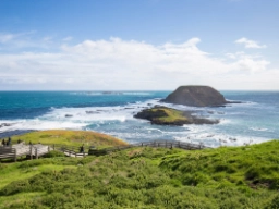 Phillip Island med øya Nobbies Rock i bakgrunnen