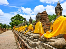 Sittende Buddha-statuer ved Wat Yai Chai Mongkhon i Ayutthaya