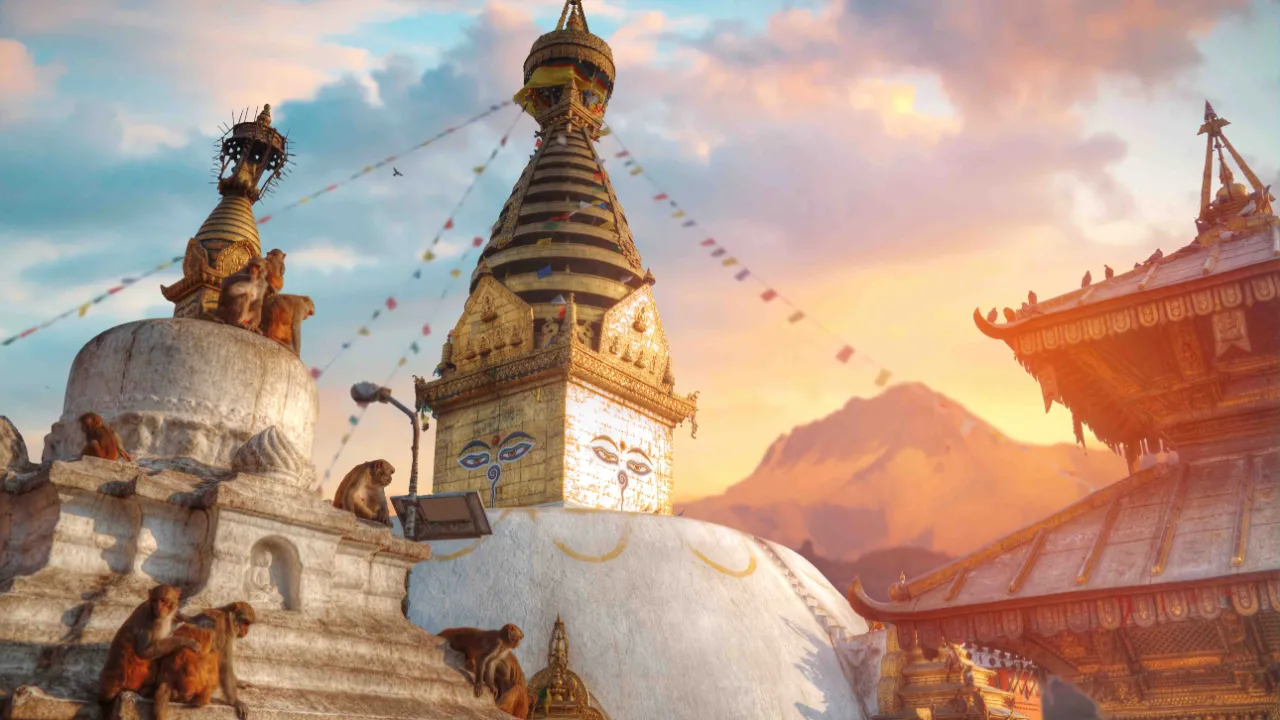 Swayambhunath apetempel ligger like vest for Kathmandu